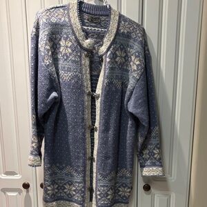 Cozy Blue and Cream Cardigan Sweater